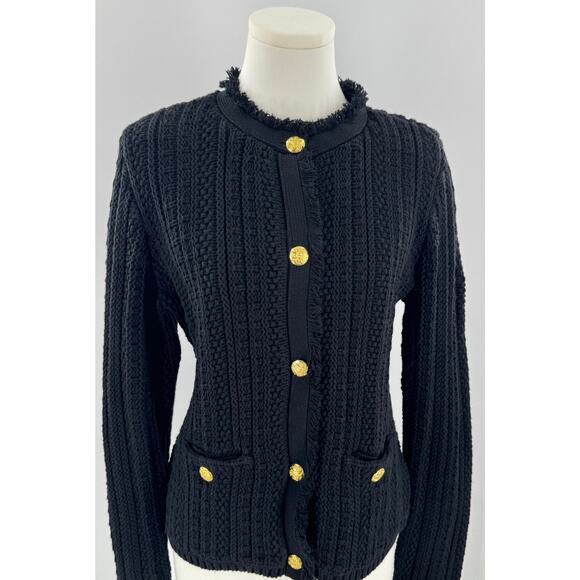 Express Black Sweater Jacket Lady Gold Button Knit Cardigan M Grannycore NWOT - Picture 1 of 9
